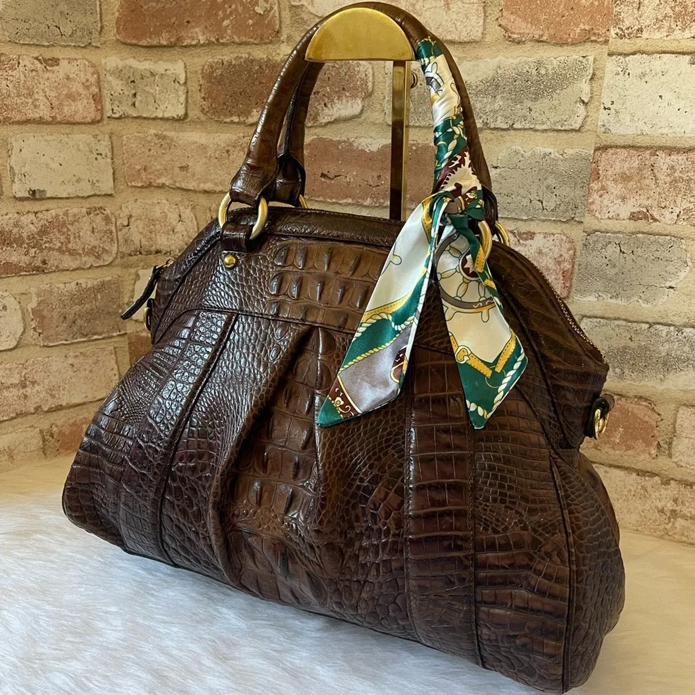 Brahmin Chocolate Brown Crocodile-Embossed Handbag - Picture 1 of 13